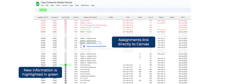 Canvas Connector Student Planner
