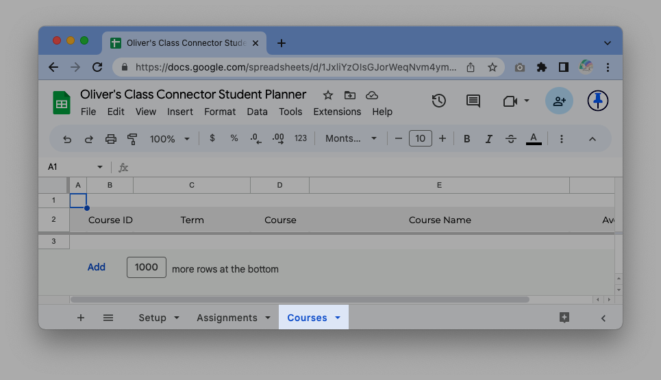 setup sheet tab
