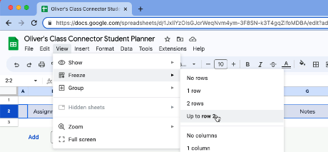 freeze rows assignments